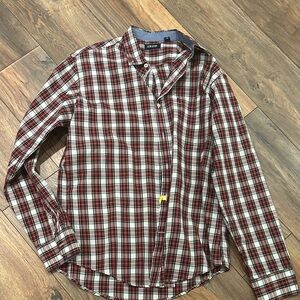 Izod Men's Burgundy and White Plaid Shirt